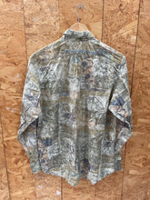 Vintage 90s ugly abstract shapes grungy green scrapbook pattern long sleeve shirt size small